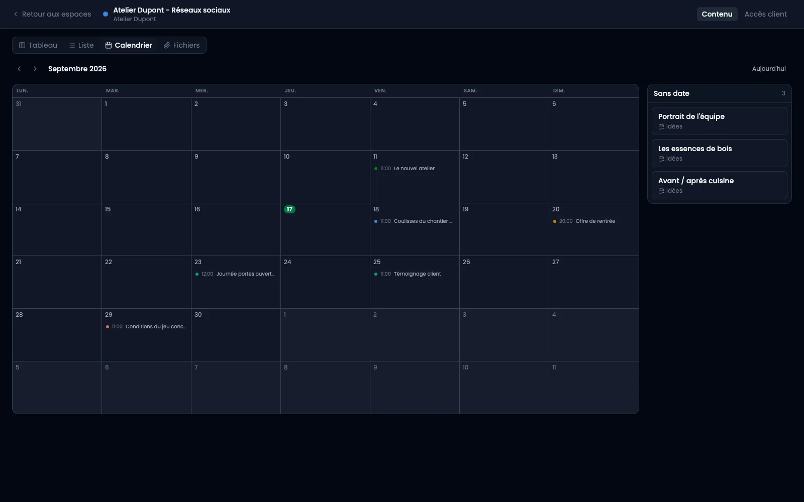 El calendario de un espacio, los contenidos en sus fechas.