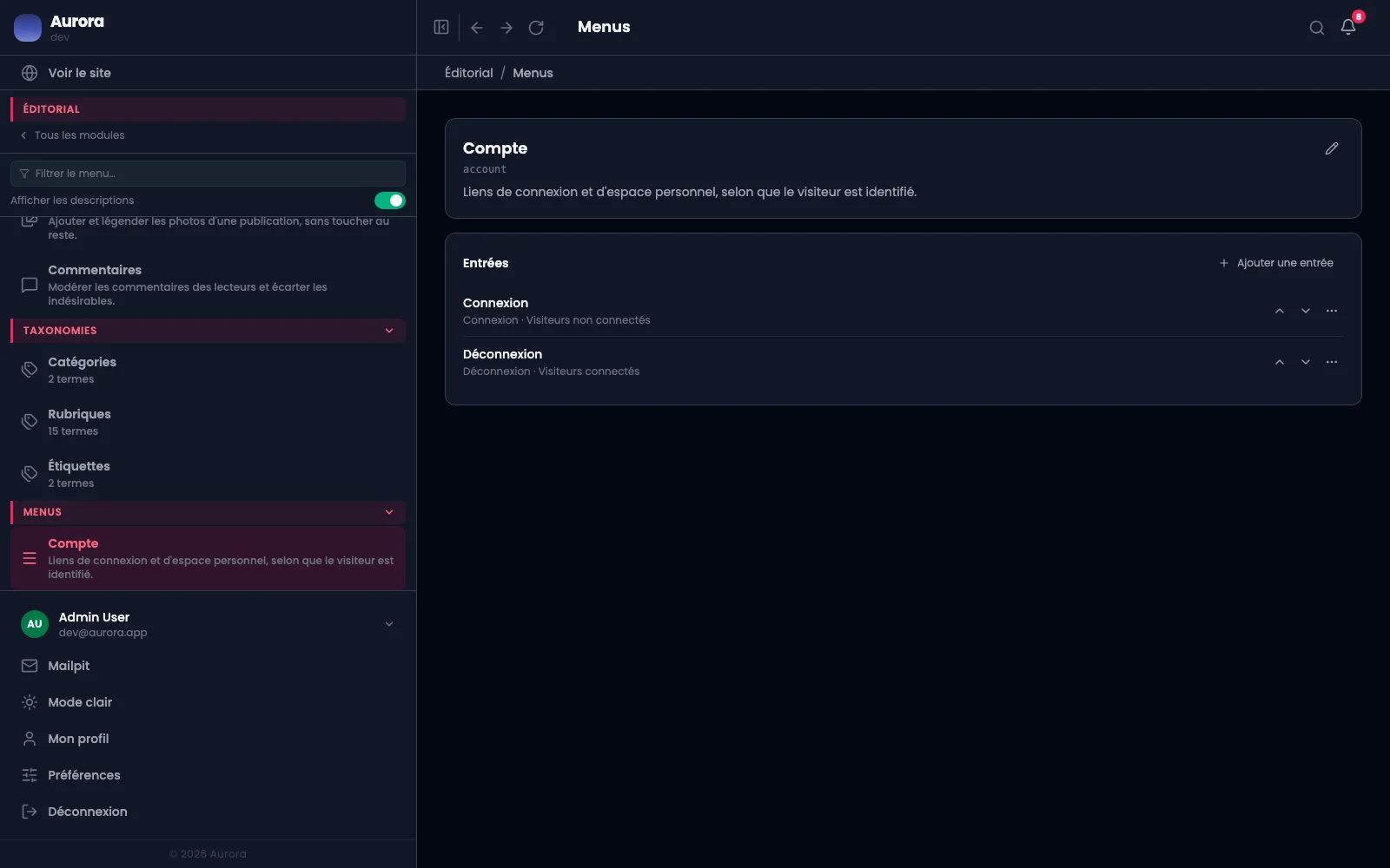 Les menus
