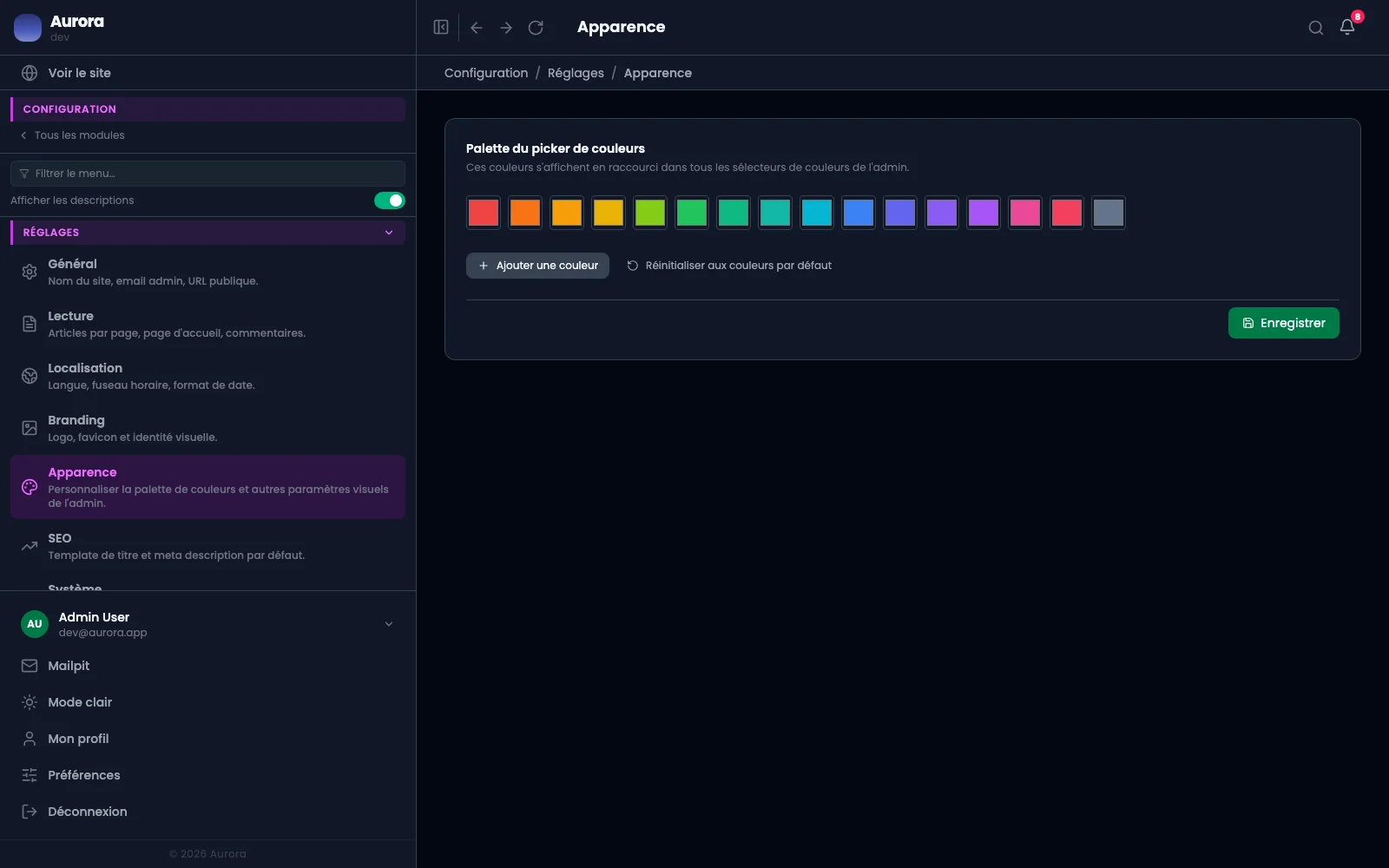 La palette du sélecteur de couleur