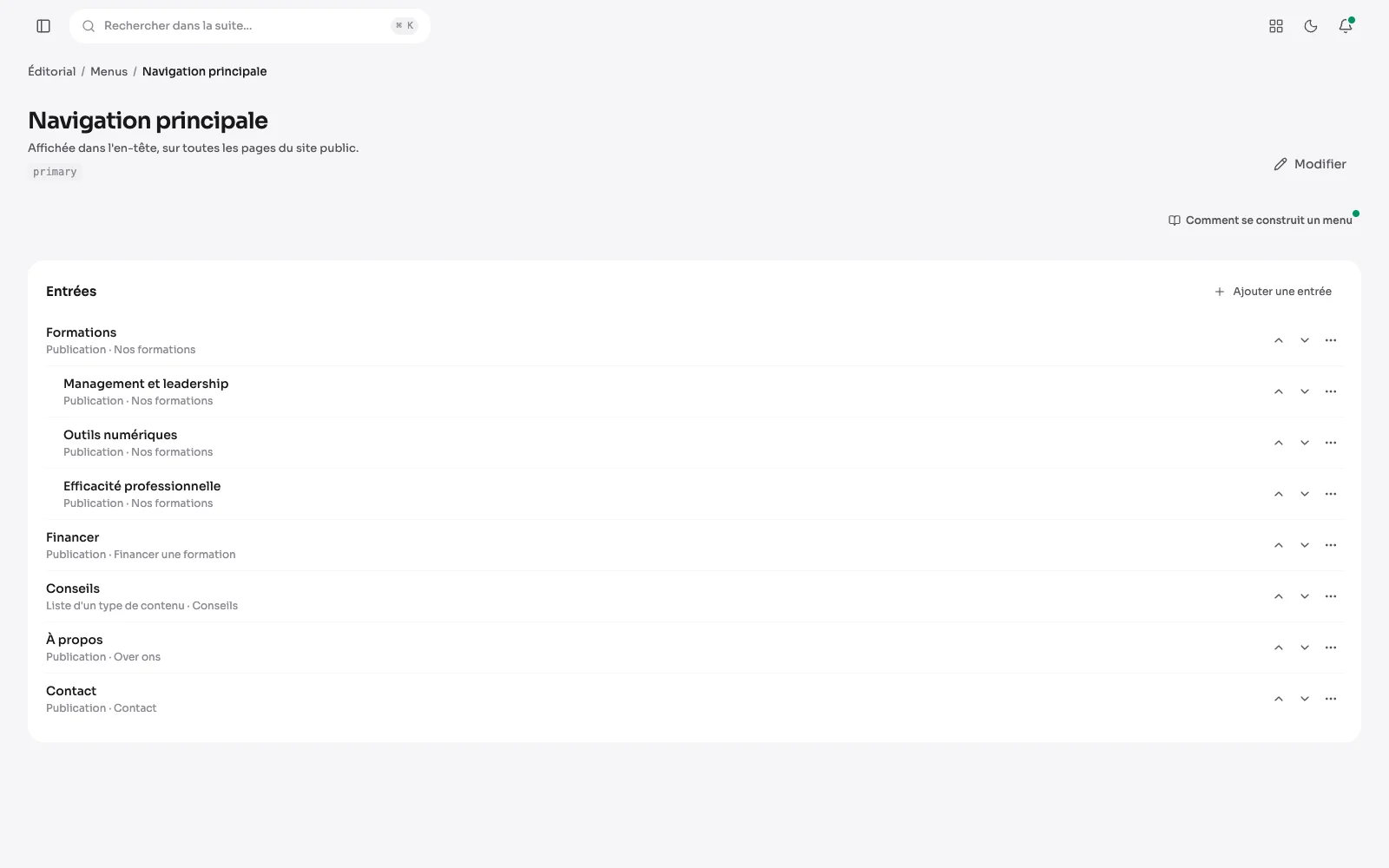 Les menus