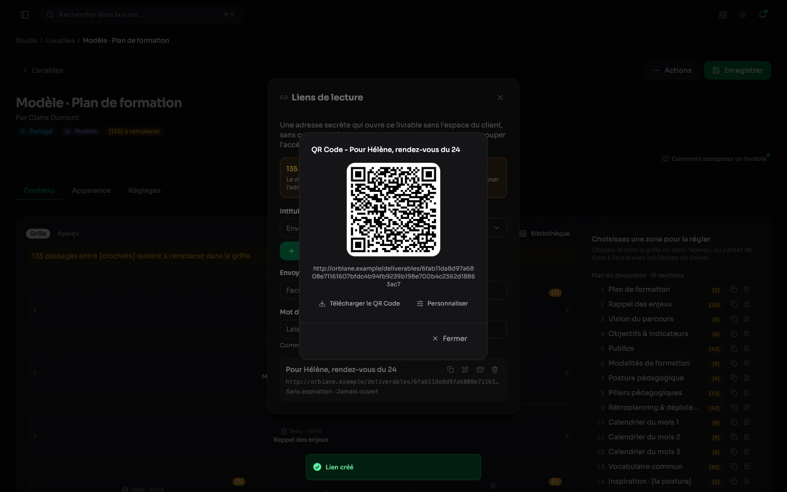 Der QR-Code eines Leselinks eines Lieferobjekts, bereit zum Scannen oder Herunterladen.