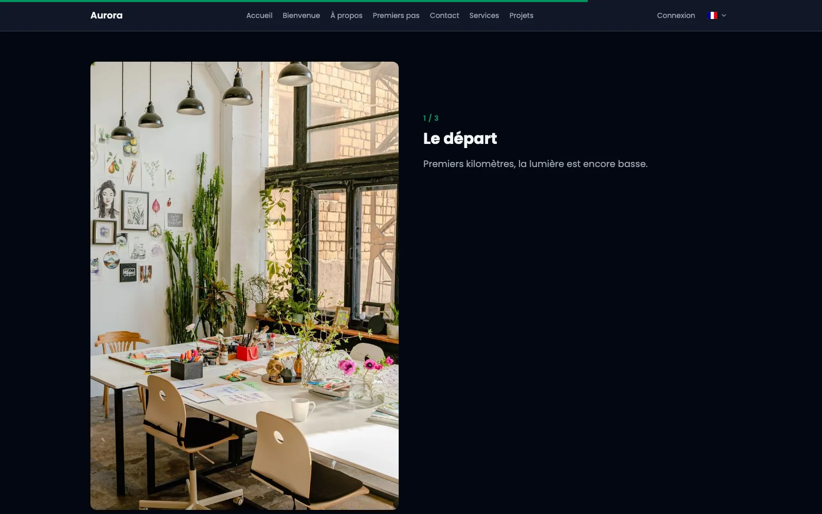 A picture story: the photo of a workshop and the first step of the text.