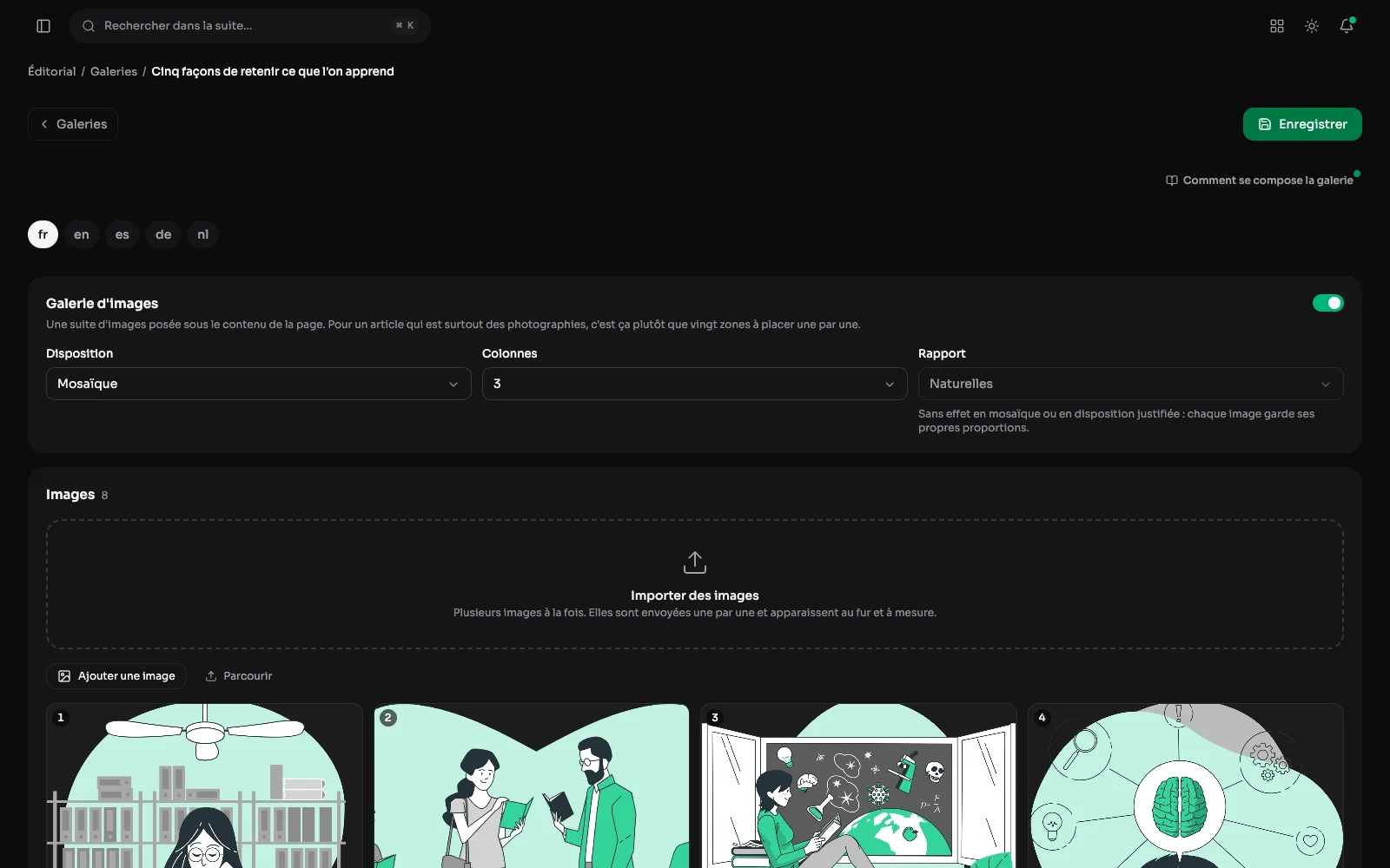 Le module Galeries : la galerie d’une publication, seule, sans le reste de l’éditeur.