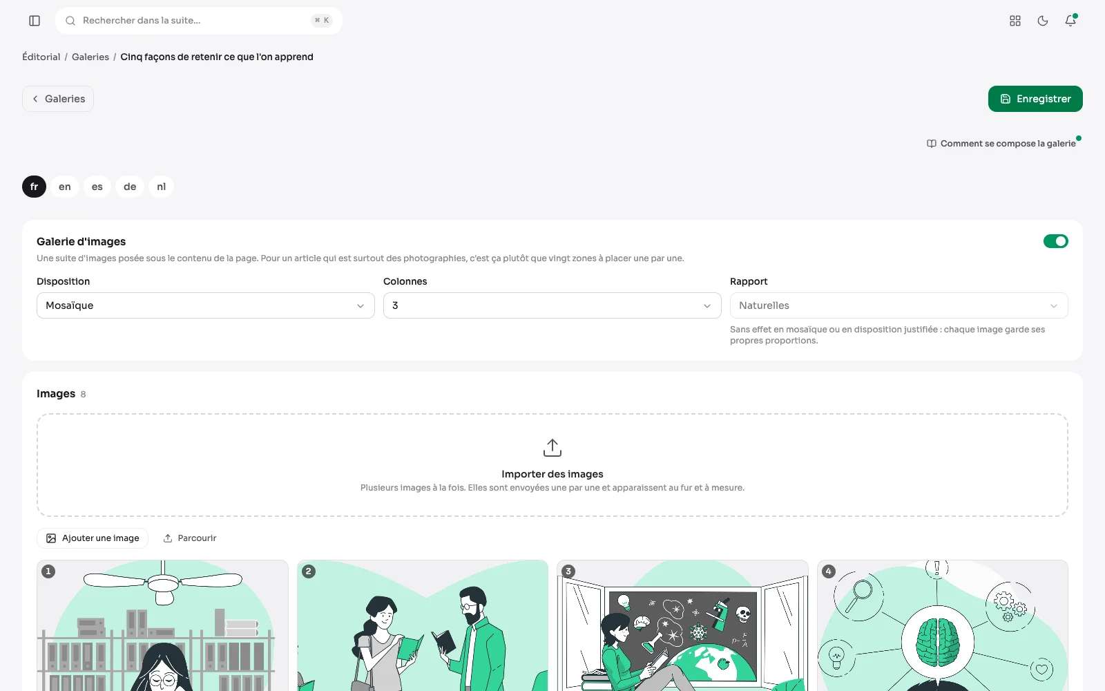 Le module Galeries : la galerie d’une publication, seule, sans le reste de l’éditeur.