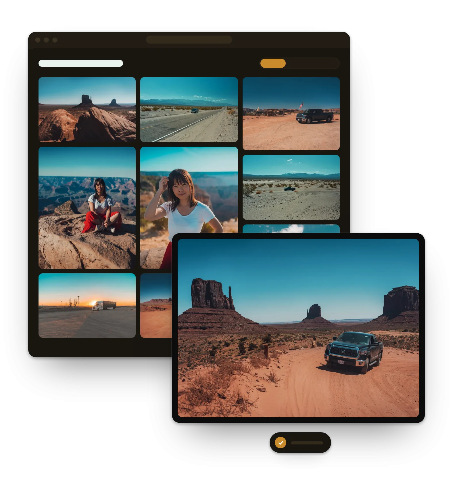 La galerie photo du site, en colonnes, avec des photos de l’Ouest américain, et Monument Valley ouvert en grand.