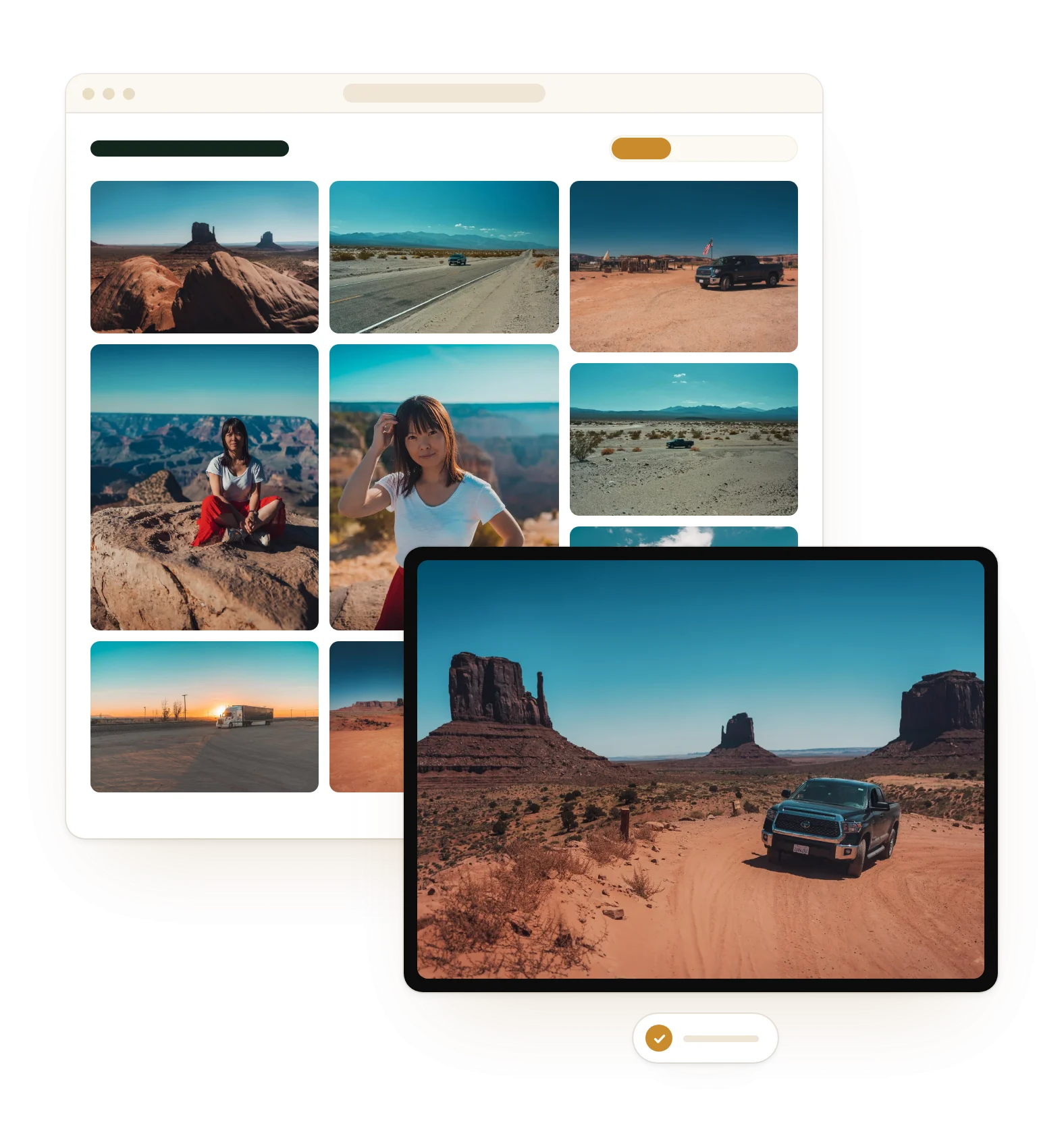 La galerie photo du site, en colonnes, avec des photos de l’Ouest américain, et Monument Valley ouvert en grand.